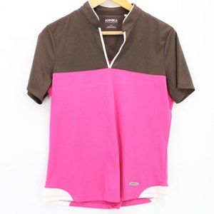 Annika Cutter Buck Shirt Womens Brownn& Pink Short Sleeve Golf Tennis Large L